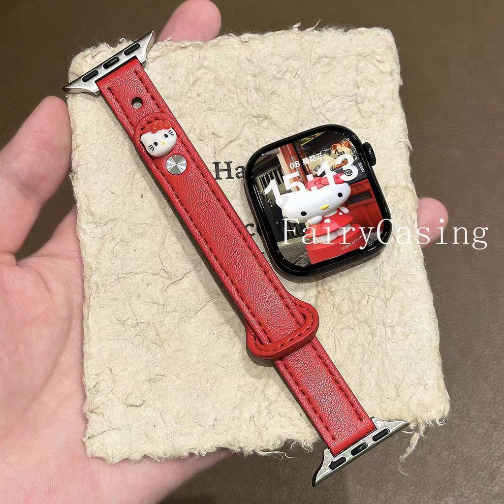 Liên kết kim loại vòng da dễ thương cho Apple Watch Series Ultra 11 10 9 8 7 6 38mm 40mm 41mm 42mm 44mm 45mm 46mm Dây đeo