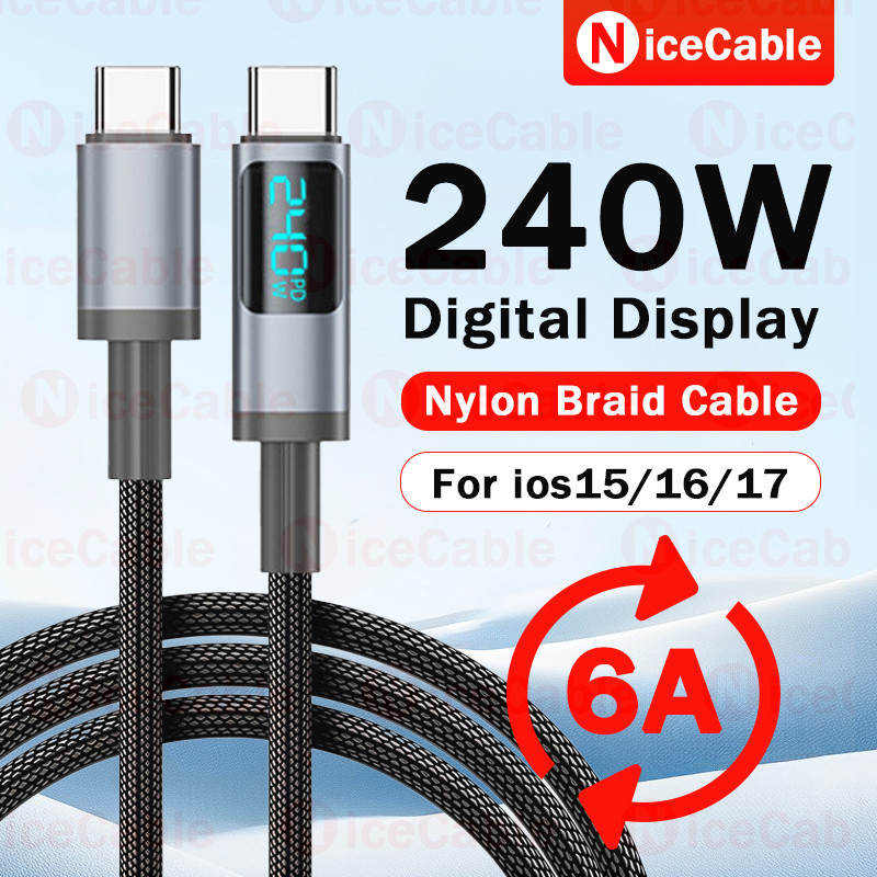 Màn hình LED thông minh 240W Cáp sạc nhanh USB / Type C sang Type C Dây sạc điện thoại Vỏ hợp kim Cáp dữ liệu bện cường độ cao cho ios15-17