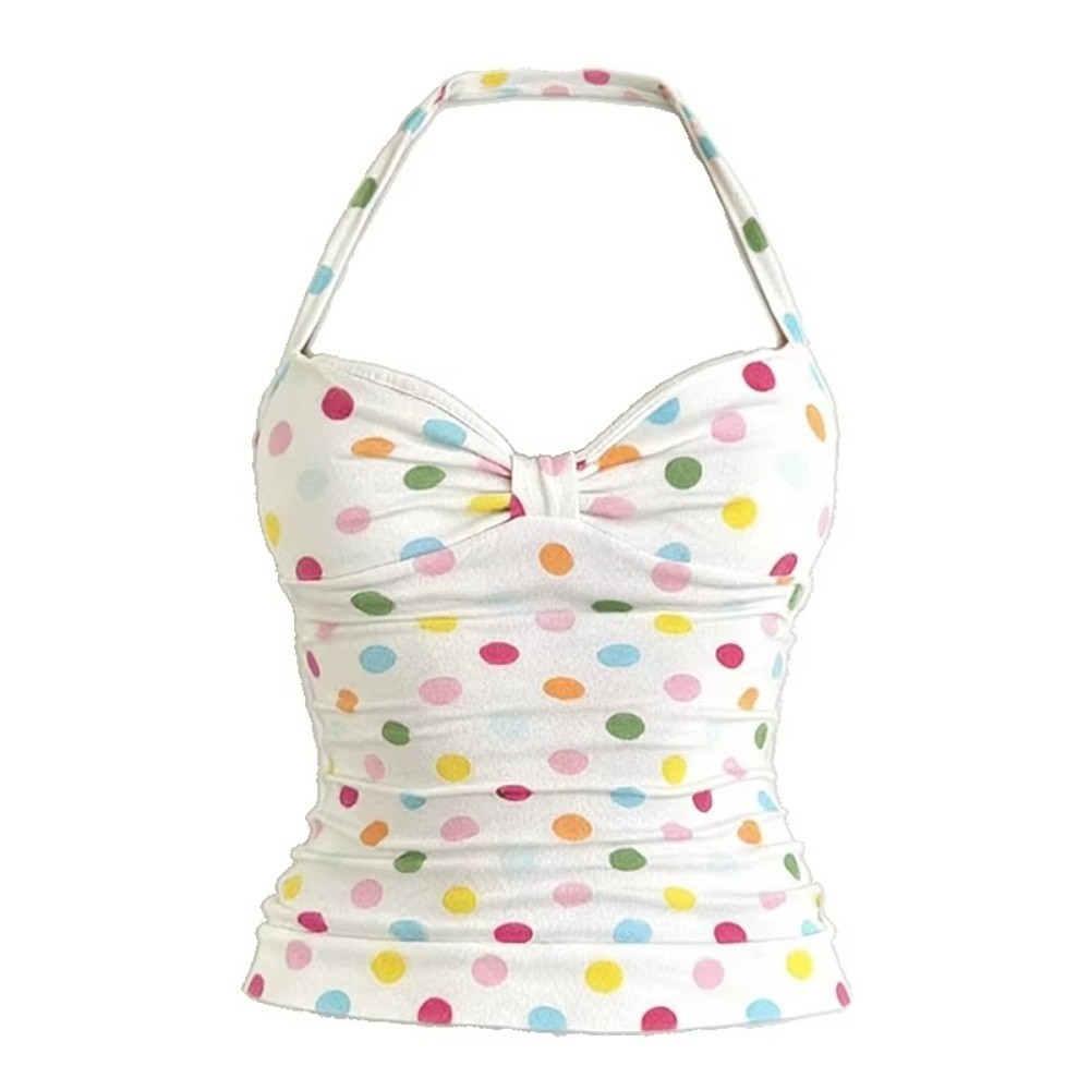 Áo Vest Dây Đeo HOBBYIN, Áo Vest Nữ Cổ Treo Dopamine, Thời Trang Slim Fit Đầy Màu Sắc Chấm Bi Ngắn Top Mùa Hè