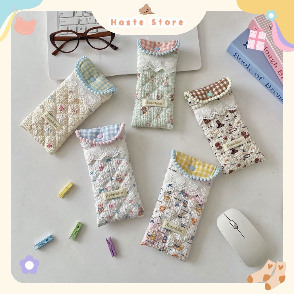 Túi Ví Đựng Kính Mát Mắt Đồ Vật Dụng Linh Tinh Mini Pouch Vải Phao Dễ Thương Nhiều Màu Sắc