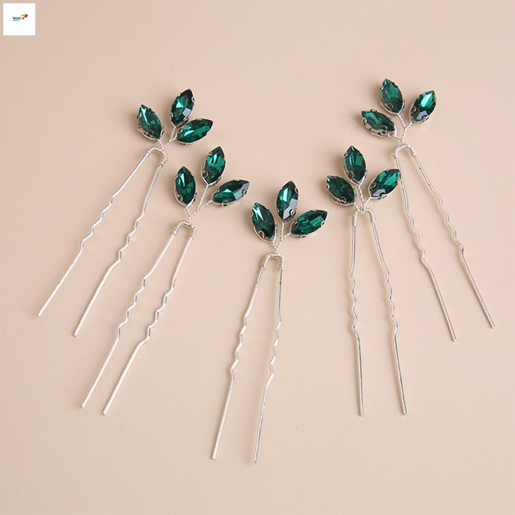 Kẹp tóc handmade hình chữ u màu xanh kim cương giả dành cho cô dâu và phù dâu