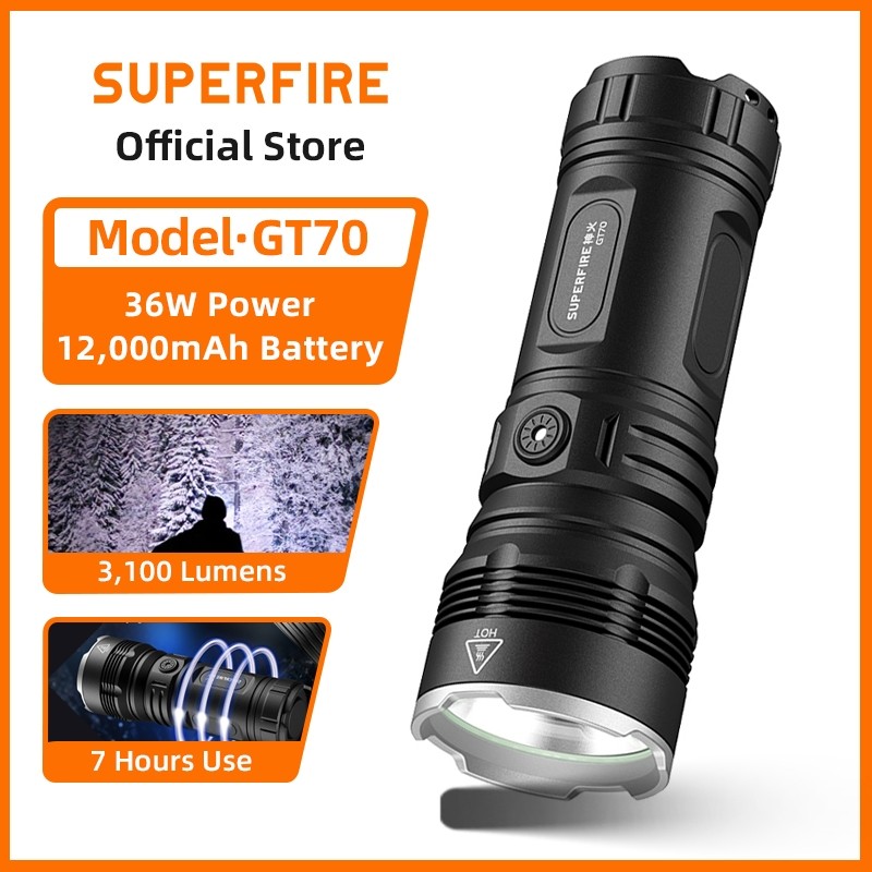 Đèn Pin SUPERFIRE GT70 36W Đèn Pin Cao Cấp Chống Nước Sạc USB Pin ...