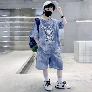Bộ đồ bé trai mùa hè - áo thun loang in hình phối quần short phong cách cá tính năng động
