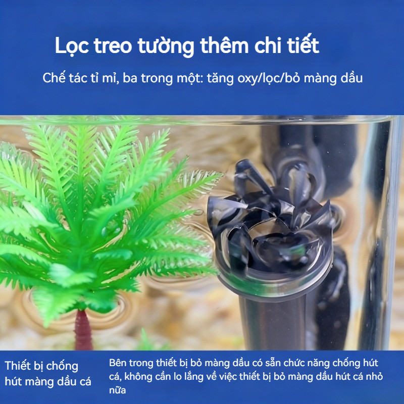 Lọc Thác,Bơm lọc hồ cá 3 trong 1 cho gia đình,cổng USB,Lọc Váng Hồ Cá, Lọc Treo JENECA Kết Hợp Hút Váng,