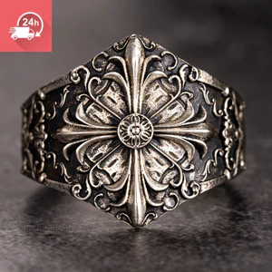 Tính khí cổ điển Châu Âu và Mỹ Nhẫn nam bạc iris Baroque chạm khắc có thể điều chỉnh