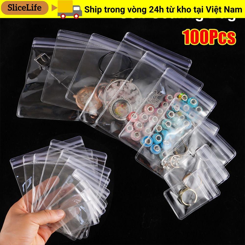 SLICELLIFE 100 Chiếc Túi Khóa Zip, Túi Tự Niêm Phong Nhựa PVC Chống Bụi, Túi Đựng Trang Sức Trong Suốt Vòng Cổ Vòng Tay Vòng Tay