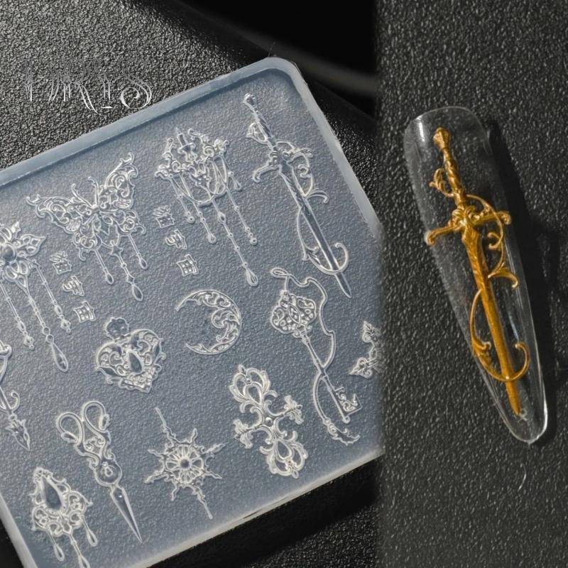 (TFT) 1 Chiếc Châu Âu Phong Cách Retro 3d Giảm Khuôn Silicon, Hoa Trong Suốt Nơ Móng Tay Nghệ Thuật Silicon Khắc Khuôn Mẫu MỚI