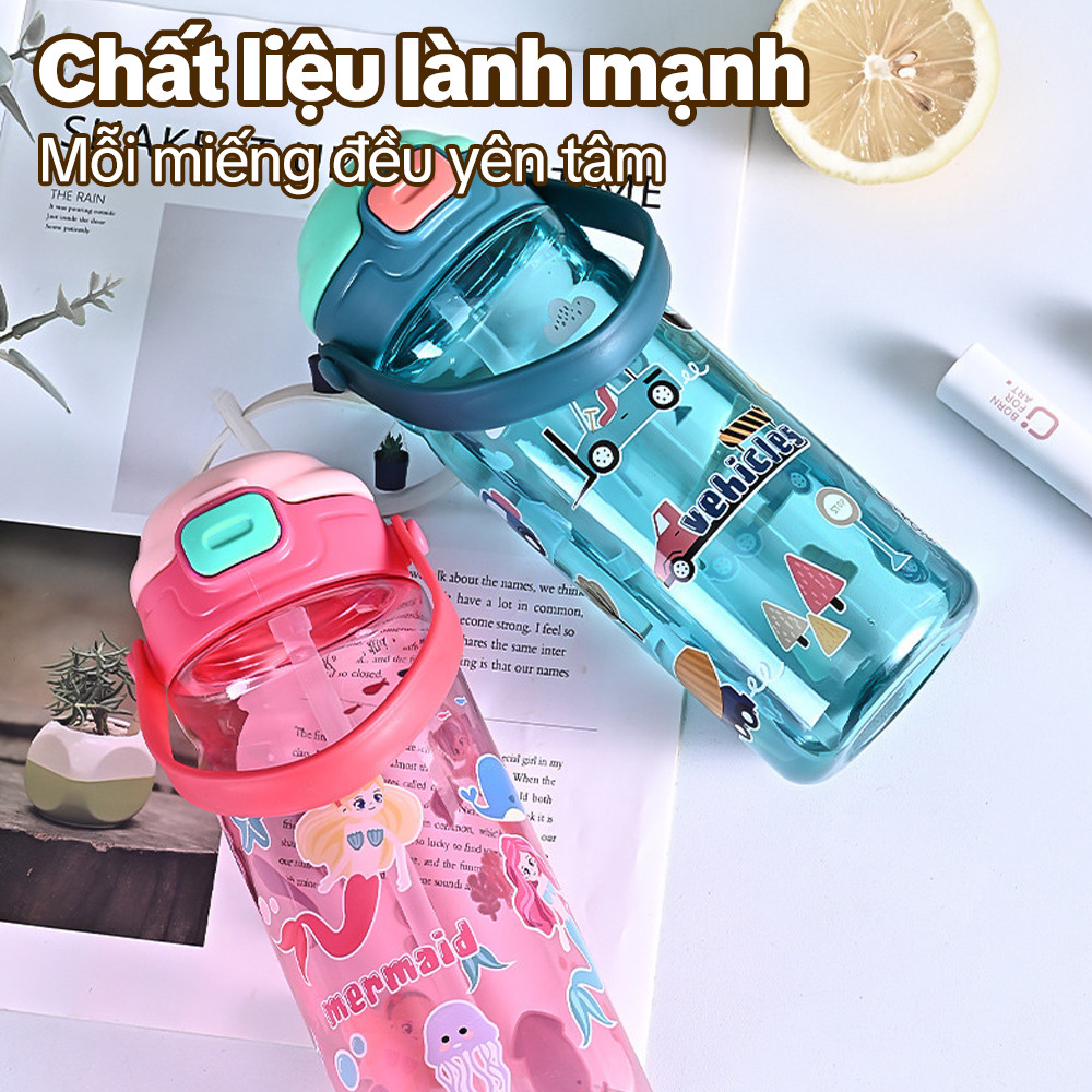 Bình nước trẻ em 550ml, cốc nhựa bền chắc, chống rò rỉ, có ống hút và tay cầm, thích hợp cho trẻ nhỏ.