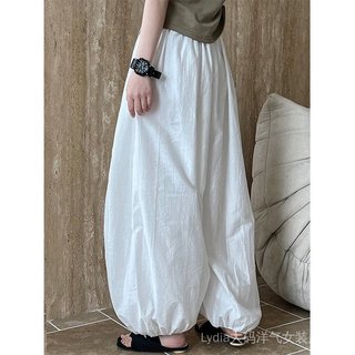 <![Giảm giá 10%!] Quần ống rộng yamamoto màu trắng, thiết kế thoải mái bằng cotton thoáng khí, phù hợp mùa hè