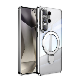 Giá đỡ mạ điện Vỏ điện thoại từ tính có màng ống kính thủy tinh cho Samsung Galaxy S26 S25 S24 Plus Ultra FE Edge Chống rơi Bảo vệ nút kim loại Vỏ đơn giản thời trang