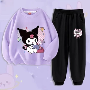 Bộ áo Hoodie và quần in hình hoạt hình Kuromi dành cho trang phục thể thao thông thường dành cho trẻ em