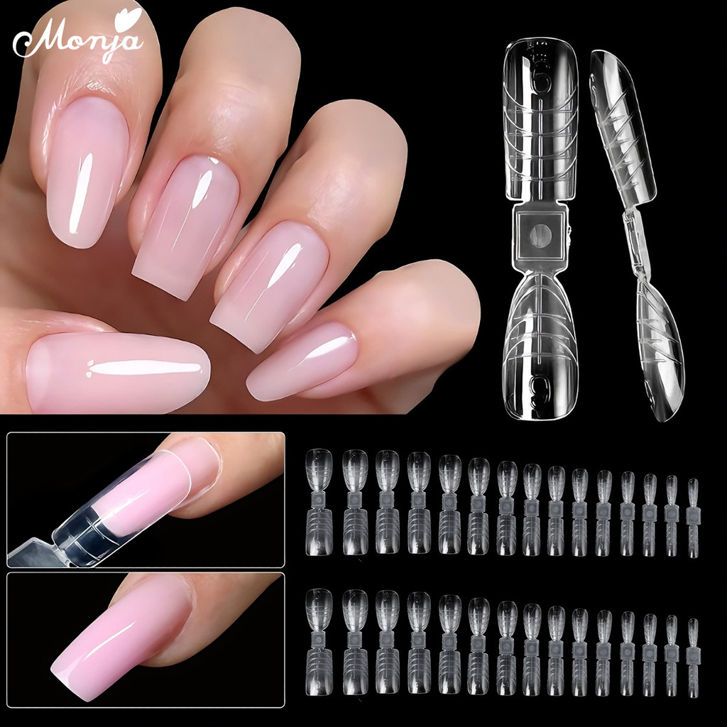 Monja 60 Chiếc Móng Tay Nghệ Thuật Kép Hình Thức Full Cover Đầu Móng Tay Giả Khuôn Hạnh Nhân Quan Tài Acrylic Giả Xây Dựng Gel Nối Dài Đôi Trên Khuôn Cho Poly Móng Tay Gel DIY Dụng Cụ Thiết Kế Làm