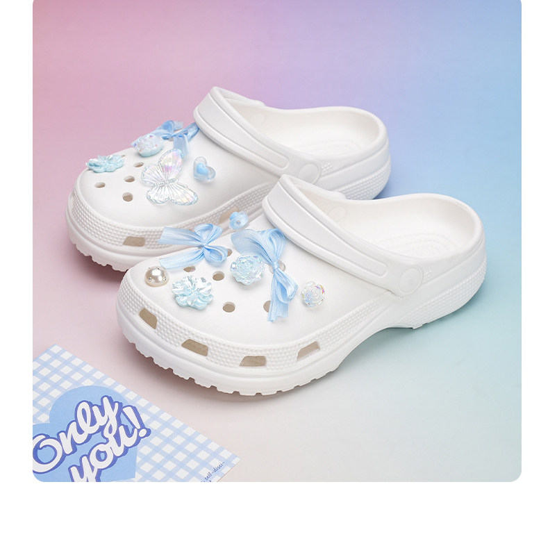 Phụ Kiện Lỗ Nơ Xanh Giày Tình Yêu Hoa Ba Lê Phong Cách Tự Làm, Dùng Cho Crocs, Có Thể Tháo Rời, Zhibixing ins