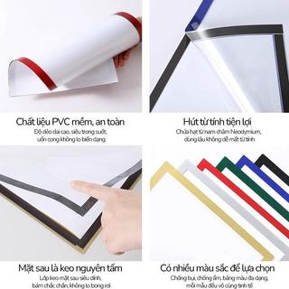 Khung ảnh nam châm trong suốt A4, trang trí bàn làm việc, giữ ảnh chắc chắn, không cần khoan đục