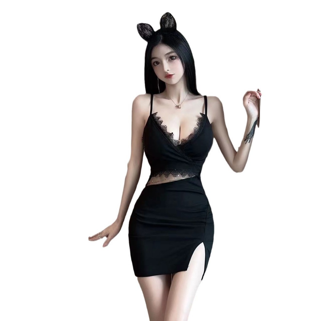 Đầm chữ V ren màu đỏ gợi cảm cho hộp đêm