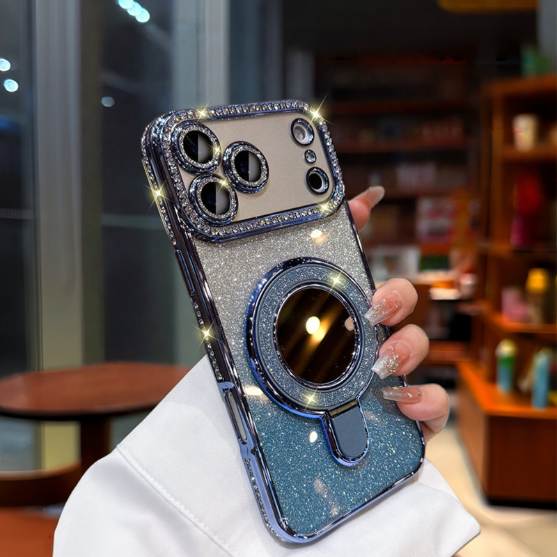 Flash Kim Cương Gương Đứng Ốp Lưng Điện Thoại iPhone 17 Pro Max 16 13 14 15 Pro Max Bao Gồm Bảo Vệ Ống Kính Máy Ảnh Vỏ Mềm Vỏ Điện Thoại Vỏ Bảo Vệ