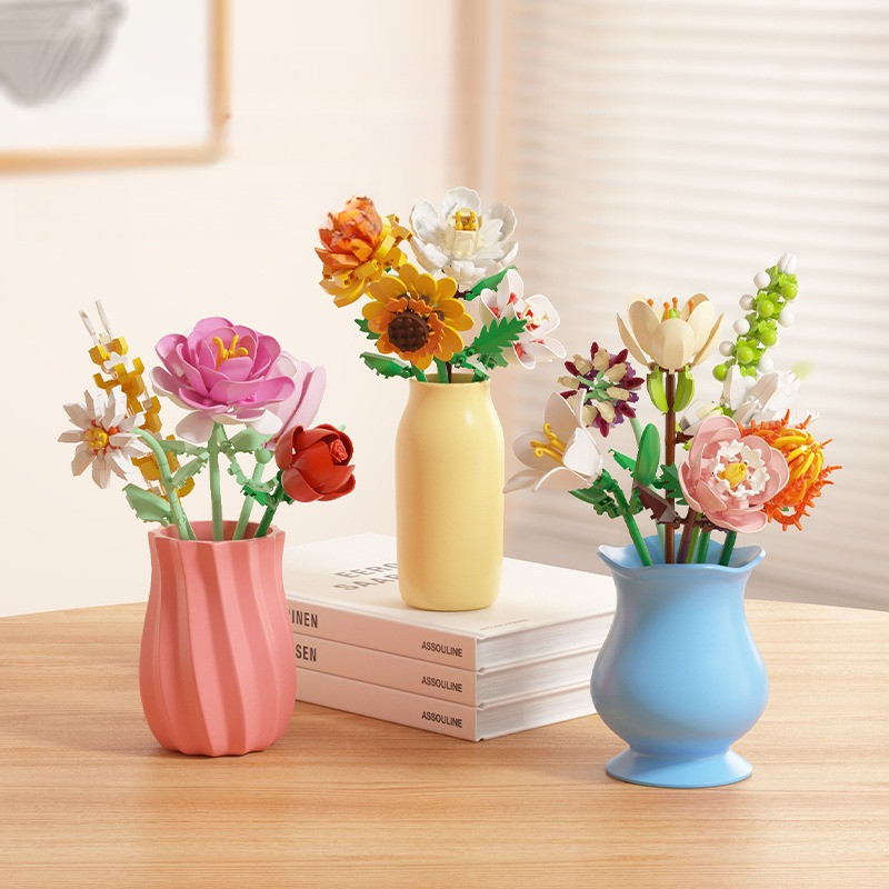 Bộ 16 Hộp Hoa Lắp Ráp DIY Mini, ó Hoa Lắp Ráp Handmade, mô hình khối xây dựng, Quà Tặng Sáng Tạo