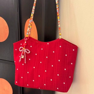 Túi Tote vải Canvas màu đỏ phong cách Hàn Quốc - Túi mua sắm dành cho nữ