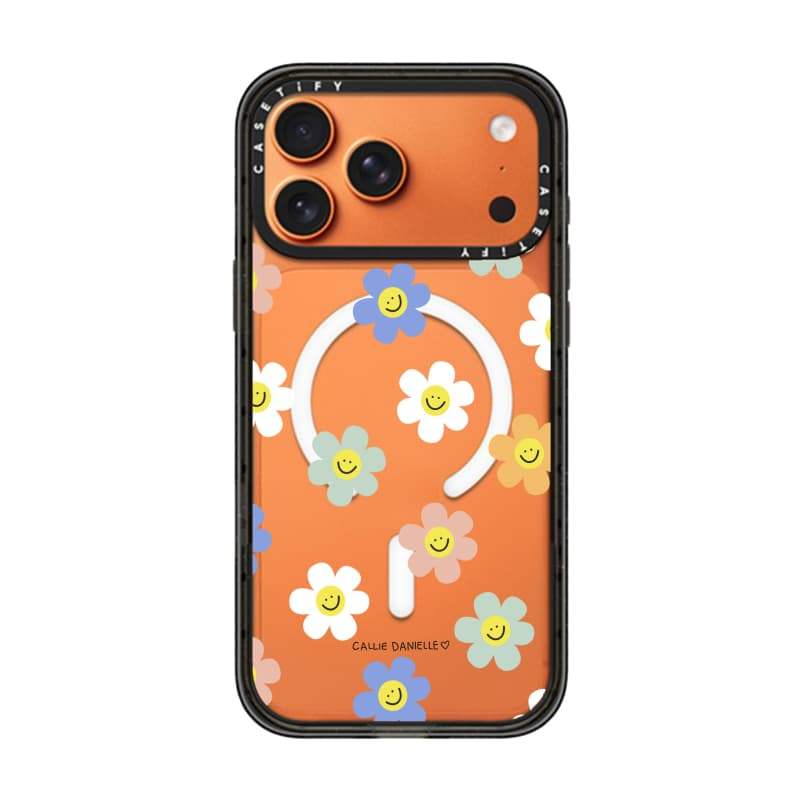 CASECASE X Callie Danielle Happy Daisies Black Edge Clear Hard Từ Hút Tác Động Cho Apple IPhone 12 13 14 15 16 17 Pro Max Air Plus Có Hộp