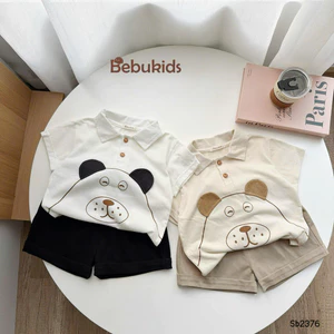 Set polo cộc tay Bebukids họa tiết in chú gấu ngộ nghĩnh cho bé trai 8-21kg