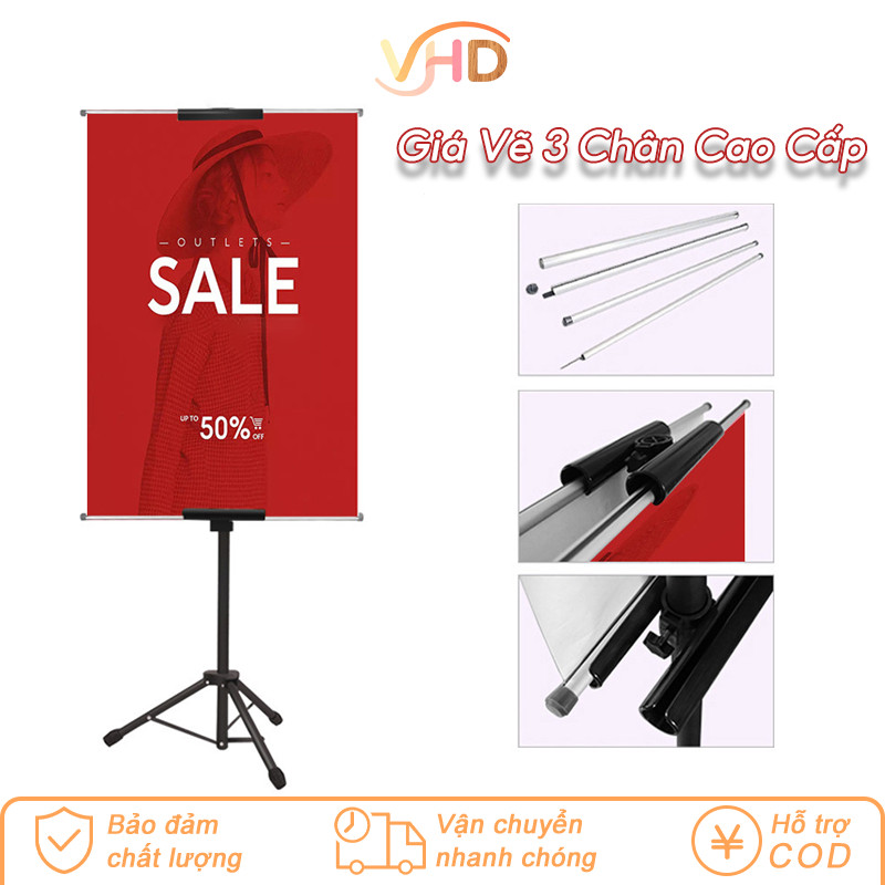 Giá Vẽ 3 Chân Cao Cấp - Giá Treo Poster 2 Mặt, Gấp Gọn & Điều Chỉnh Độ Cao, Cho Hội Chợ, Siêu Thị, Tiệc Cưới