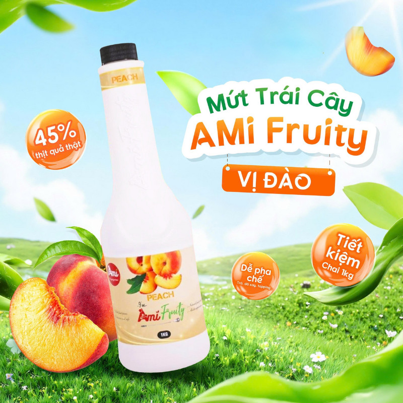 Mứt Ami Fruity chai 1kg hương vị trái cây tự nhiên, nguyên liệu pha chế hoàn hảo
