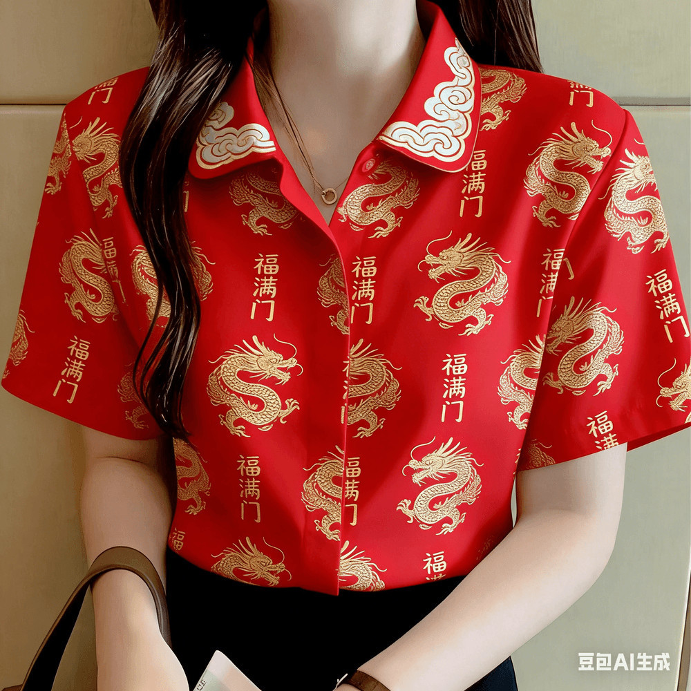 Áo sơ mi tay ngắn 3D oversize dành cho Tết Nguyên Đán
