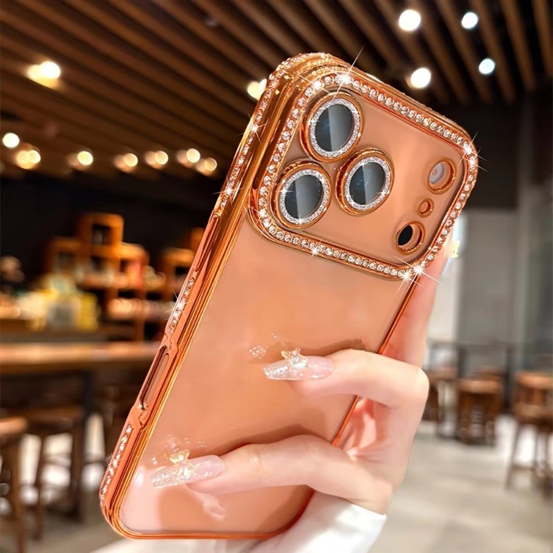 Ốp Điện Thoại Cho iPhone 17 16 15 14 13 12 Pro Max 11 15 plus Sang Trọng Lấp Lánh Kim Cương Giả Mạ Chống Sốc Trong Suốt