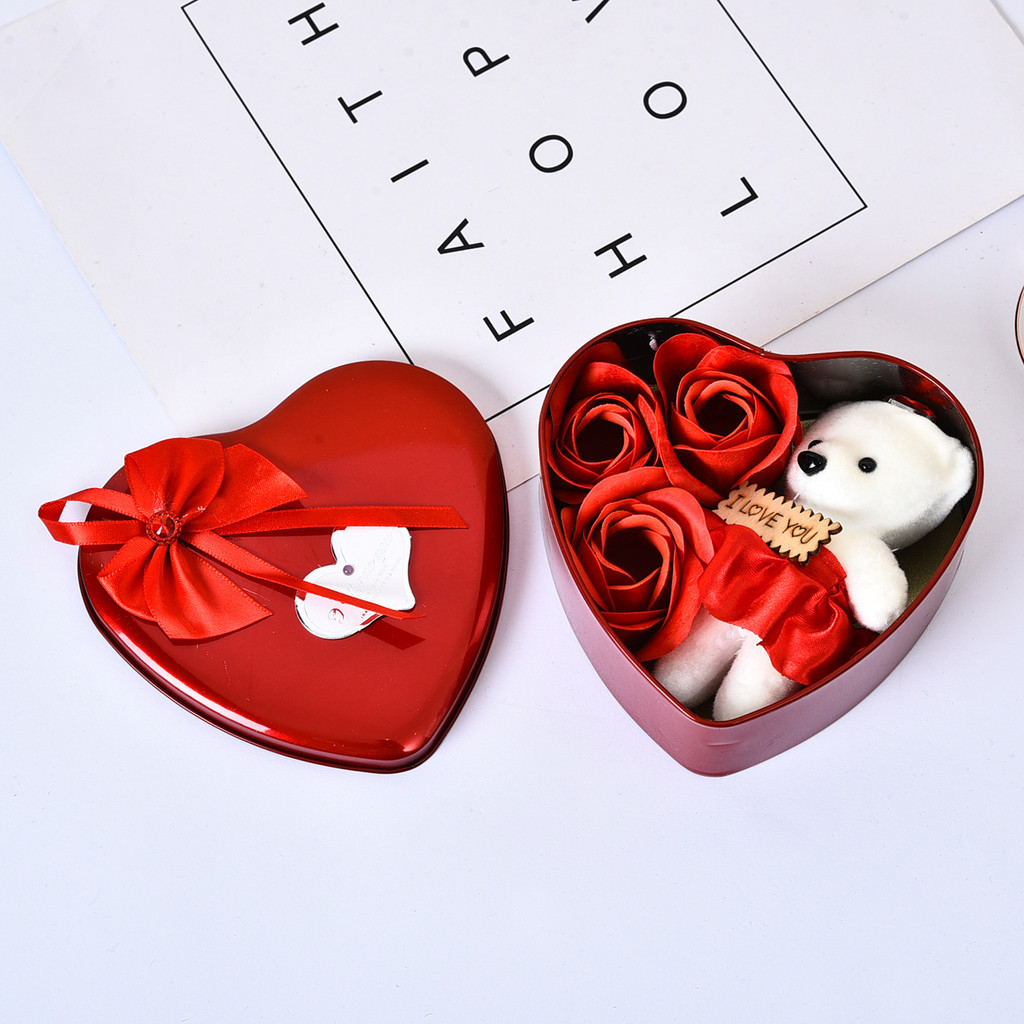 Hoa xà phòng hộp sắt hình trái tim - Bó hoa hồng vĩnh cửu cho đám cưới Valentine