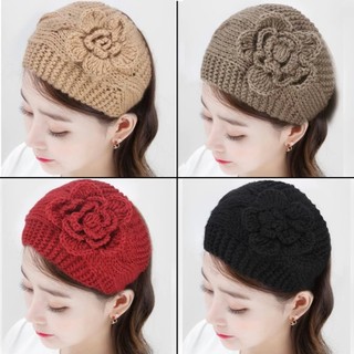 Băng đô dệt kim Camellia ấm áp mùa đông, cạnh rộng - Phụ kiện thời trang bảo vệ tai khi đi xe đạp