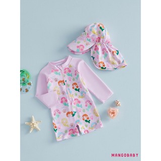 MG-Baby Girl Rash Guard Đồ Bơi Đuôi Cá Cô Gái / Vịt In Dây Kéo Dài Tay Tắm Có Mũ Bơi