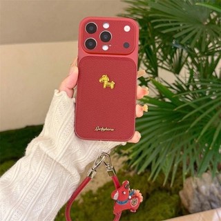 Năm Mới Họa Tiết Da Lê Màu Đỏ Nhỏ Ngựa Vàng Điện Thoại Di Động Cho iPhone17 16 15 14 13 Pro Max Chống Sốc Bảo Vệ Camera Chống Rơi Ốp Lưng Cứng