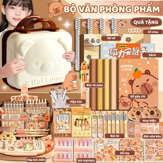 Bộ văn phòng phẩm cute Capybara hoạt hình- Bộ đồ dùng học tập trọn bộ gồm nhiều dụng cụ học tập, hộp quà sinh nhật