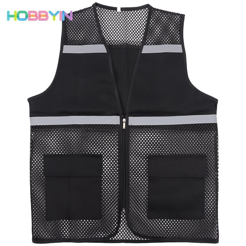 Áo Vest An Toàn HOBBYIN, Vải Thoáng Khí Spandex Có Dải Phản Quang, Áo Chạy Bộ Màu Đen Có Dây Kéo Lưới Vest Xây Dựng Đường Sắt Công Nhân Tàu Điện Ngầm
