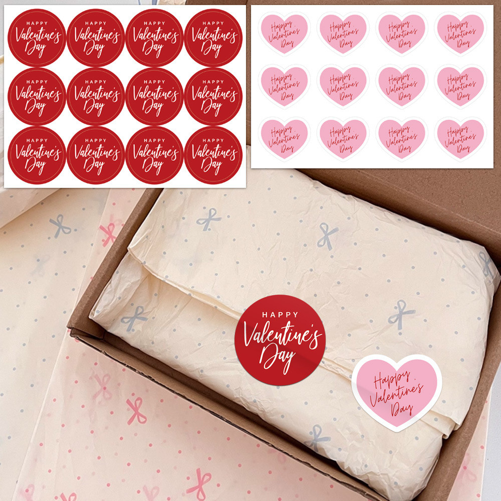 Tập 10 tờ tem nhãn dán tròn đỏ hồng Valentine TE81 sticker trái tim lễ tình nhân dán hộp, túi quà