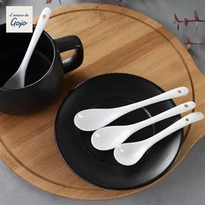 Thìa Khuấy GOJO, Thìa Tay Cầm Dài Mini Màu Trắng, Flatware Sáng Tạo Gốm Gia Vị Thìa Trà Cà Phê