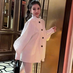 Áo Sơ Mi Cổ Nhún Khuy Hoa KCloset Áo Kiểu Nữ Tay Phồng Phong Cách Tiểu Thư Pháp NA83