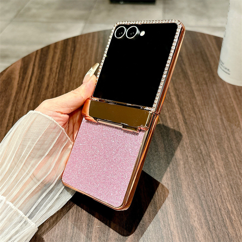 Sang Trọng Sáng Bóng Kim Cương Mạ Điện Bản Lề 2in1 Ốp Lưng Điện Thoại Samsung Galaxy Z Flip 7 7FE Flip 6 5 4 3 Bling Lấp Lánh Chống Sốc