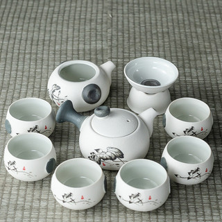 Bộ Trà Kung Fu Cao Cấp Hộ Gia Đình Gốm Bông Tuyết Glaze Bên Tay Cầm Văn Phòng Ánh Sáng Sang Trọng Làm Trà Trung Quốc RSDO