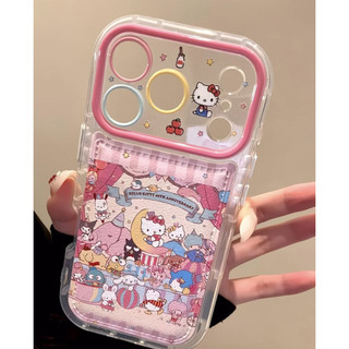 Phim hoạt hình dễ thương Hellokitty Family Bảo vệ toàn diện Ống kính Túi khí bằng da màu hồng Vỏ điện thoại cho iPhone 17Promax 17Pro 14 15 16 Pro Max 13 Vỏ điện thoại di động nữ chống sốc