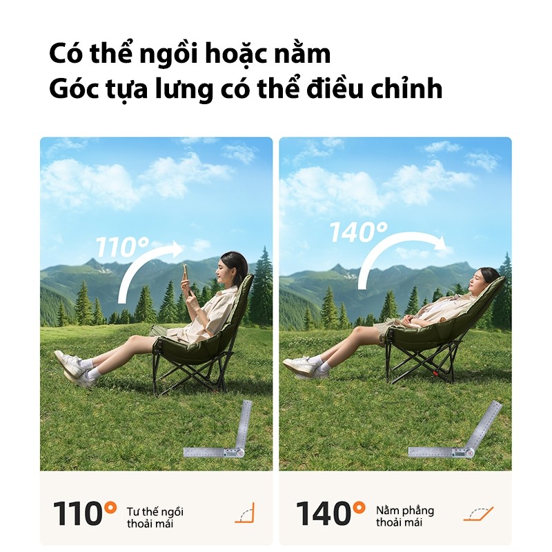 ghế gấp gọn Được nhồi bằng cotton 3cm, thoải mái và mềm mại, Tựa lưng có thể điều chỉnh，Tải trọng 150kg