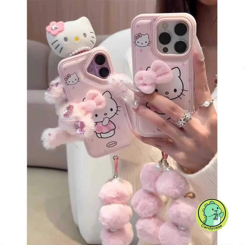 Ốp Điện Thoại Mèo Kitty Dễ Thương Có Dây Buộc Sang Trọng Cho Xiaomi 17 Pro Max 15 15S 14 Pro 13 Poco X7 F8 F7 Ultra F6 F5 Pro 5G 4G Vỏ Da PU Hoạt Hình Vỏ Mềm