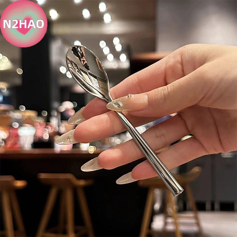 N2HAO Thép không gỉ Nhỏ Thìa Tròn Thìa Cà Phê Mật Ong Trộn Thìa Hộ Gia Đình Thìa Gia Vị Kem Món Tráng Miệng Thìa n