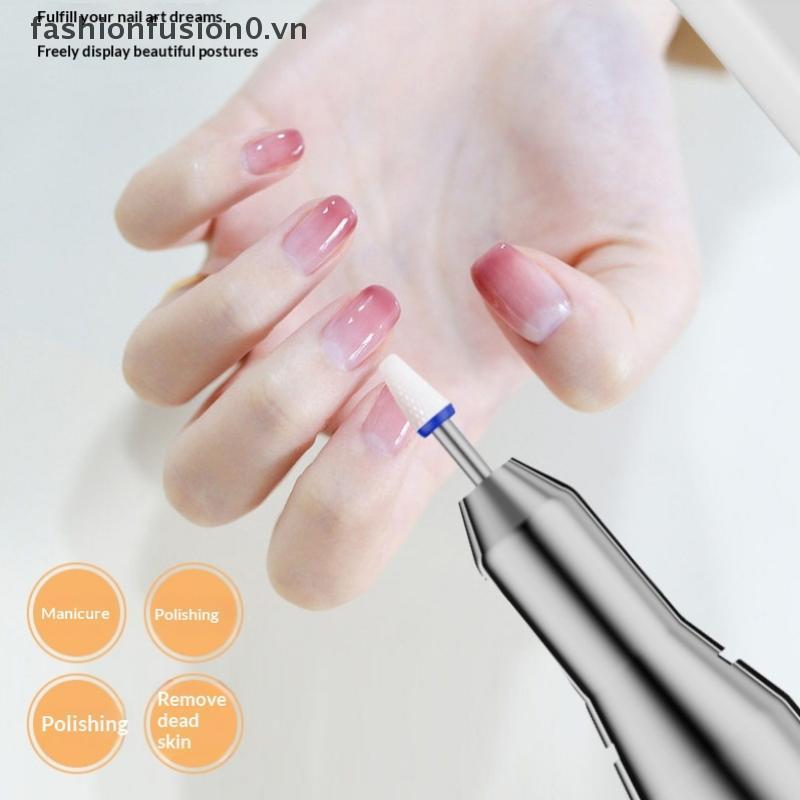 [FHF] Máy khoan móng tay Pro Máy tiện phay móng tay có thể sạc lại Nail Art Máy đánh bóng điện với 6 đầu đánh bóng MỚI