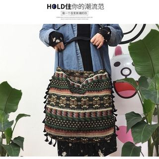 Túi Dung Tích Lớn Túi Đeo Vai Nữ Vải Jacquard Túi Lớn Phong Cách Dân Tộc Bohemian Túi Tua Rua