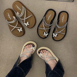 Mùa Hè Phong Cách Mới Influencer Cao Cấp Kim Cương Giả Che Mũi Dép Nữ Bên Ngoài Mặc Đế Dày Chống Trơn Trượt Đi Biển Dép Dép