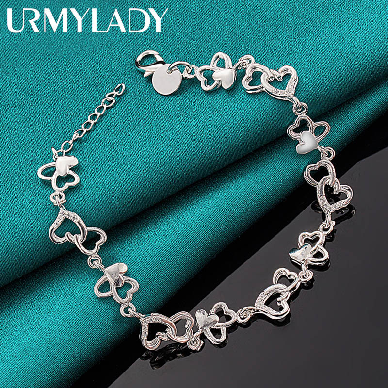 URMYLADY Dây chuyền và vòng tay bạc 925 hình trái tim - Phù hợp cưới hỏi và thời trang