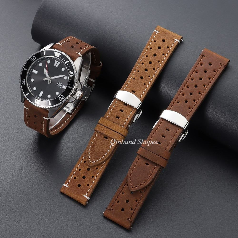 Khóa Bướm - Phát Hành Nhanh Da Bò Vintage Da Thật Chính Hãng Dây Đeo Đồng Hồ 18 / 19 / 20 / 21 / 22 / 24mm Vòng Tay Đồng Hồ Dành Cho Nam Nữ Da Porous Racing Rally Watchbands