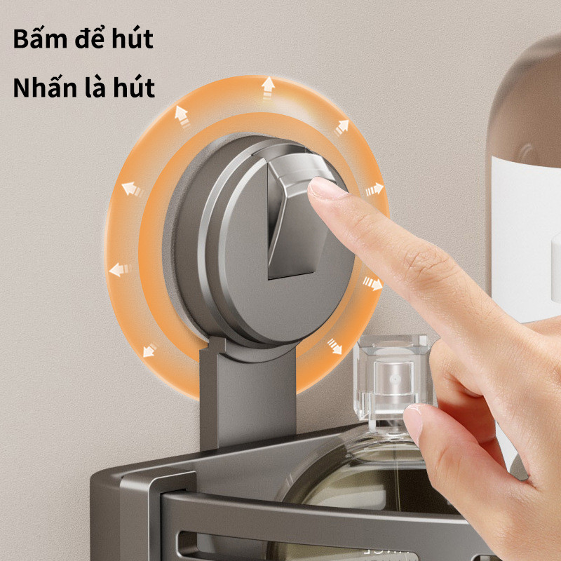 Kệ Góc Để Đồ Nhà Tắm Hút Chân Không Không Khoan Đục, Hút Siêu Chắc, Kèm Móc Treo Đồ Tiện Dụng