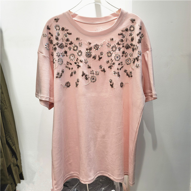 Áo thun nữ tay ngắn phong cách Mỹ và châu Âu, phù hợp công nghiệp nặng, trendy xuân hè